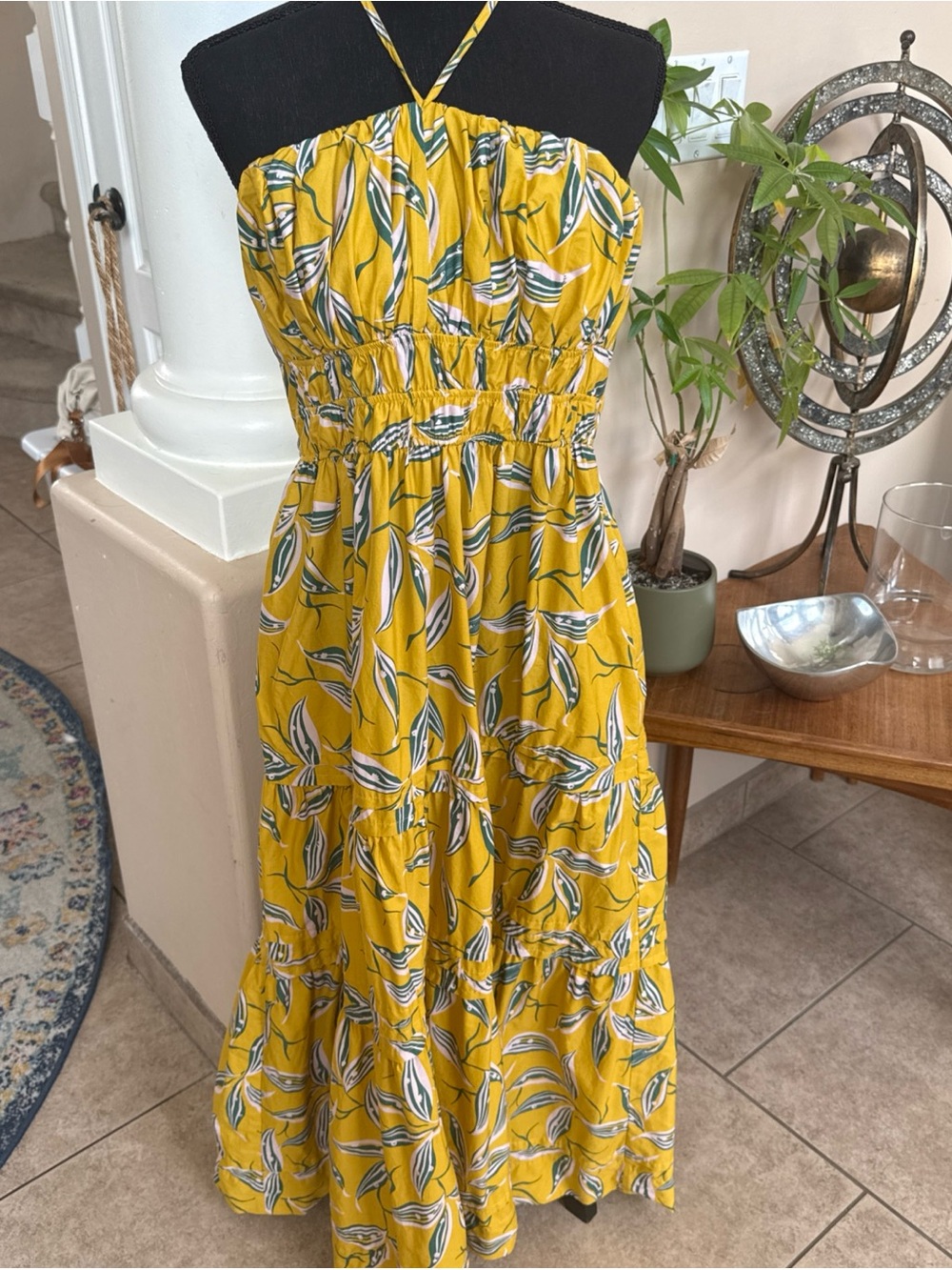 Anthropologie Yellow Floral Tiered Strapless Somerset Summer Maxi Dress - Picture 2 of 8